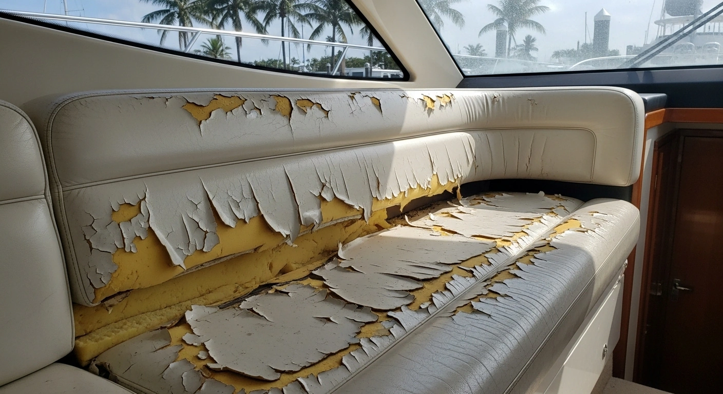Failed boat interior transformation Sea Ray leather cracking humidity damage South Florida marine conditions