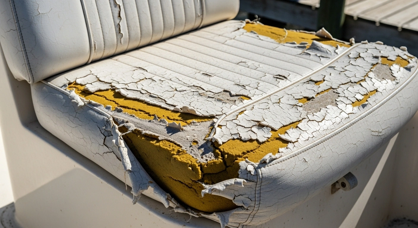 UV damage cracked faded boat upholstery Florida sun marine vinyl failure
