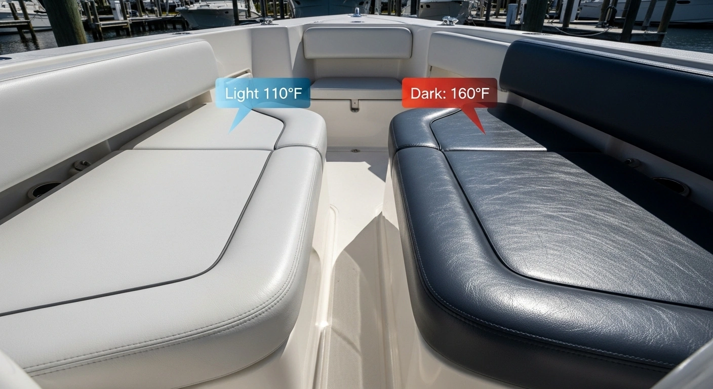 Marine upholstery color temperature comparison Florida sun heat light vs dark cushions
