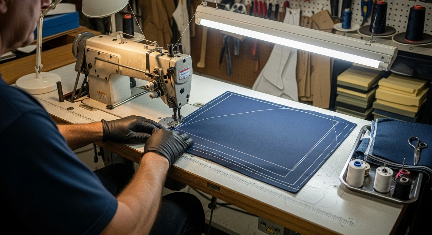 Professional marine upholsterer precision stitching boat seats South Florida expertise