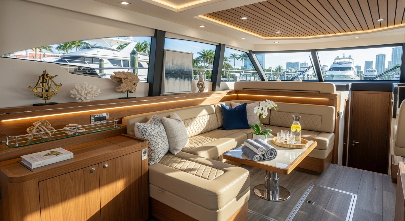 Luxury yacht interior upholstery Miami Fort Lauderdale marina premium marine craftsmanship