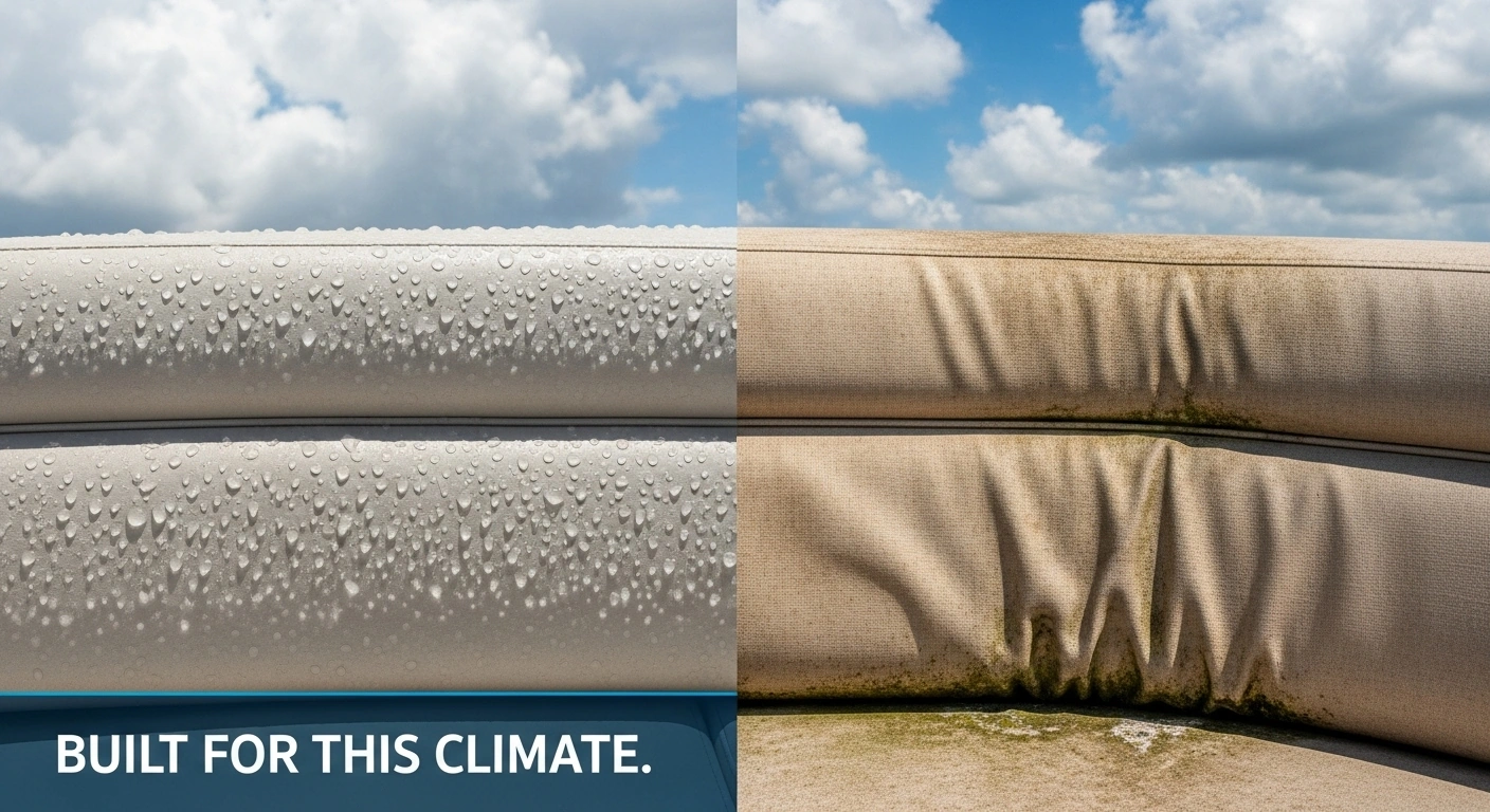 Solution-dyed vs. surface-dyed marine upholstery fabric weathering in South Florida sun and storms – color retention comparison over time
