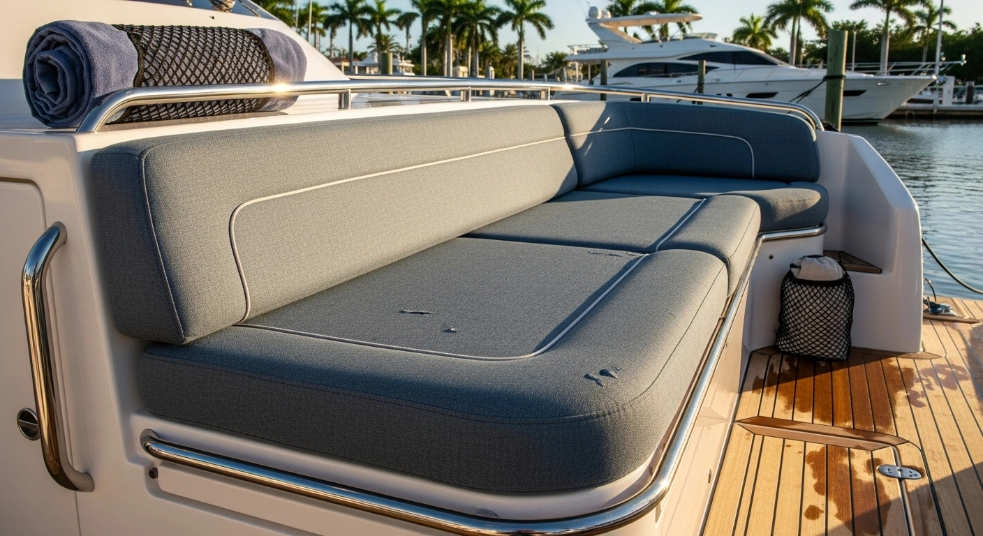 Sunbrella marine fabric boat cockpit seating Fort Lauderdale marina UV resistant upholstery